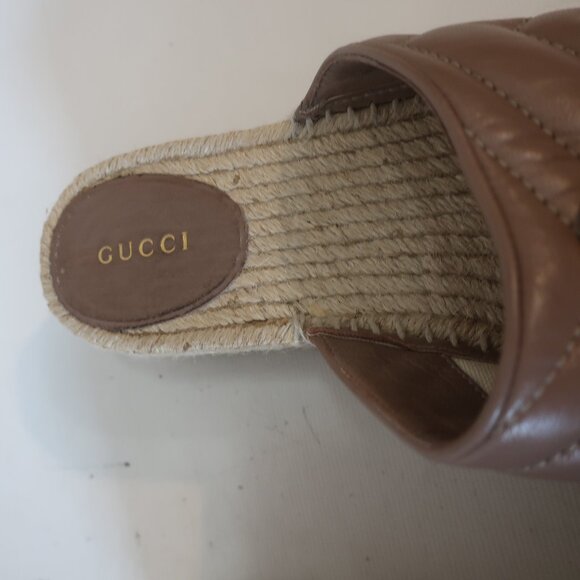 Authentic Gucci Marmont Taupe Leather GG Espadrille Flat Platform Mule 39 US/8.5 - Picture 7 of 14